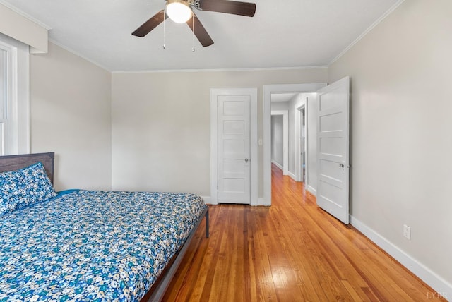 507 Henry St, Gretna, VA 24557 - bedroom featuring ceiling fan, baseboards, ornamental molding, and hardwood / wood-style flooring