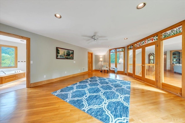 122 Gravelly Ridge Rd, Troutville, VA 24175 - interior space with light wood finished floors, ceiling fan, french doors, and plenty of natural light