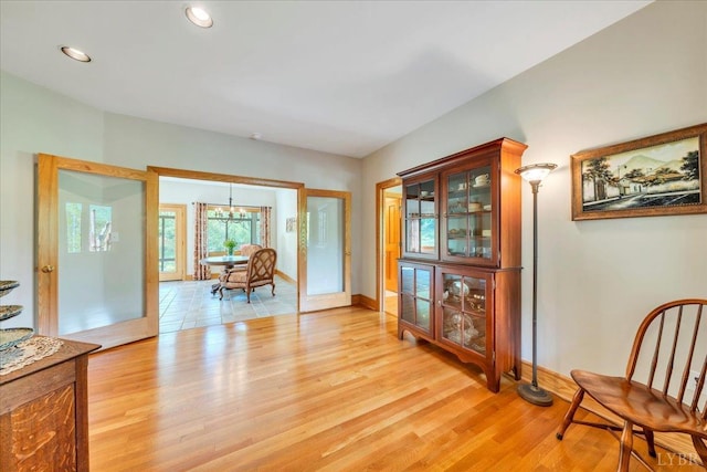 122 Gravelly Ridge Rd, Troutville, VA 24175 - dining room featuring light wood finished floors, baseboards, a chandelier, and recessed lighting