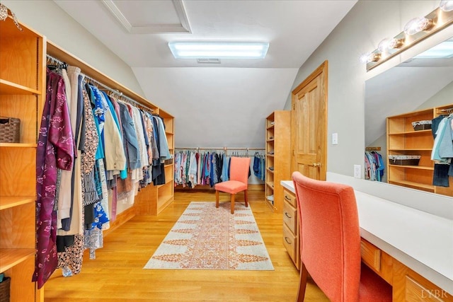 122 Gravelly Ridge Rd, Troutville, VA 24175 - spacious closet featuring lofted ceiling, attic access, light wood-type flooring, and visible vents