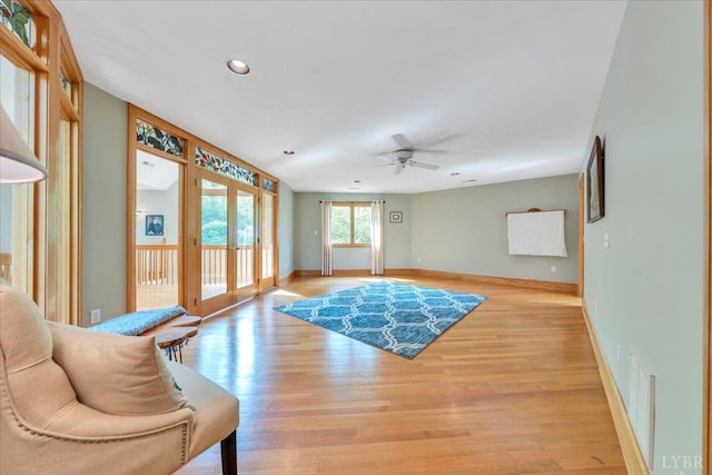 122 Gravelly Ridge Rd, Troutville, VA 24175 - living room with french doors, recessed lighting, light wood finished floors, a ceiling fan, and baseboards