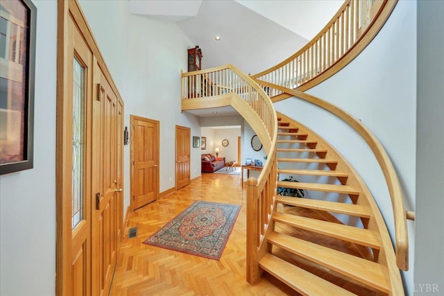 122 Gravelly Ridge Rd, Troutville, VA 24175 - foyer entrance featuring stairs, high vaulted ceiling, visible vents, recessed lighting, and baseboards