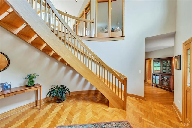 122 Gravelly Ridge Rd, Troutville, VA 24175 - stairway with baseboards and a high ceiling