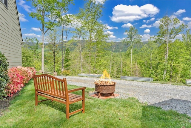 122 Gravelly Ridge Rd, Troutville, VA 24175 - view of yard with a fire pit and a view of trees