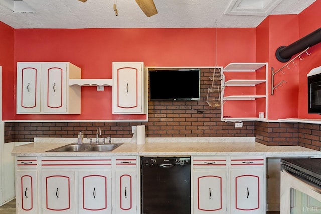 600 9th St, Altavista, VA 24517 - kitchen featuring black dishwasher, light countertops, open shelves, and a sink