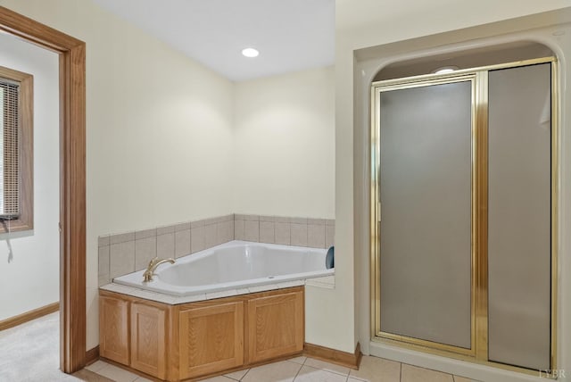 885 Cresthill Rd, Lynchburg, VA 24504 - bathroom with a bath, a shower stall, baseboards, and tile patterned floors