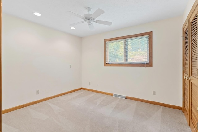 885 Cresthill Rd, Lynchburg, VA 24504 - unfurnished bedroom featuring light colored carpet, baseboards, recessed lighting, a closet, and a ceiling fan