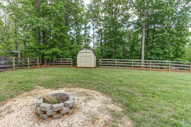 22 Semmes Ct, Rustburg, VA 24588 - fenced backyard featuring an outdoor fire pit and a storage unit