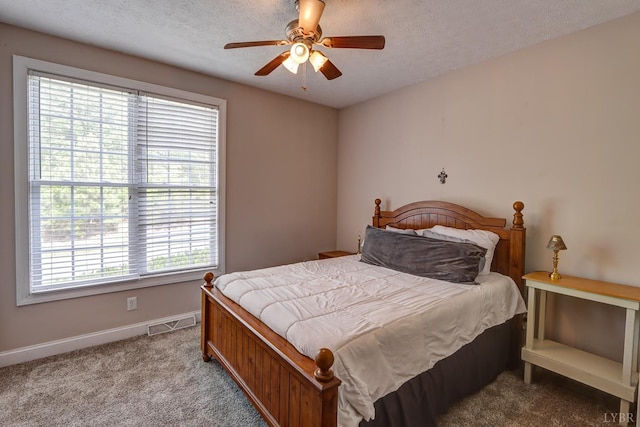 22 Semmes Ct, Rustburg, VA 24588 - bedroom featuring multiple windows, carpet floors, baseboards, a textured ceiling, and ceiling fan