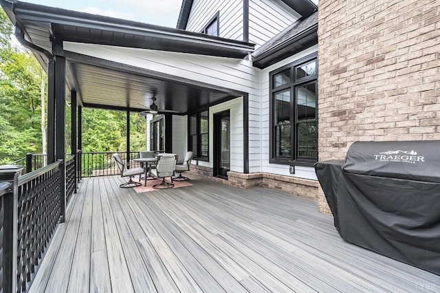 1228 Mill Dam Ln, Forest, VA 24551 - deck with a grill, outdoor dining area, and ceiling fan