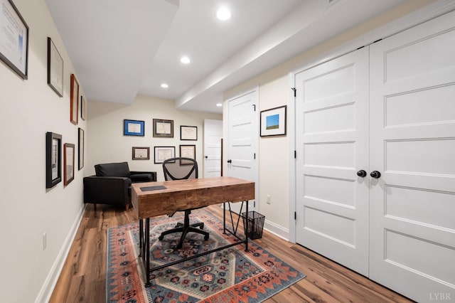 1228 Mill Dam Ln, Forest, VA 24551 - office space featuring baseboards, wood finished floors, and recessed lighting