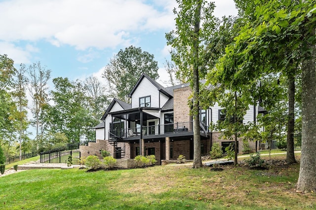 1228 Mill Dam Ln, Forest, VA 24551 - back of property featuring stairway, brick siding, and a deck