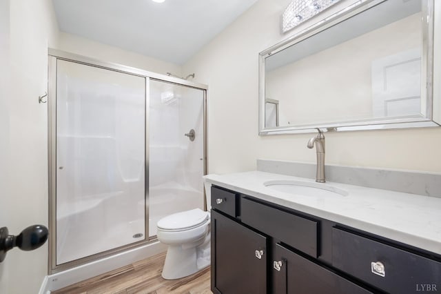 1228 Mill Dam Ln, Forest, VA 24551 - full bathroom with wood finished floors, toilet, a shower stall, and vanity