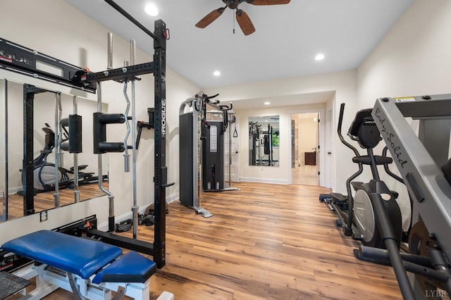 1228 Mill Dam Ln, Forest, VA 24551 - workout area with ceiling fan, wood finished floors, recessed lighting, and baseboards