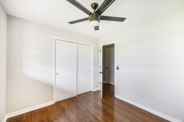 7230 Wards Rd, Rustburg, VA 24588 - unfurnished bedroom with wood finished floors, a closet, baseboards, and ceiling fan
