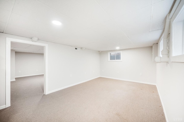 7230 Wards Rd, Rustburg, VA 24588 - below grade area featuring carpet floors, recessed lighting, a drop ceiling, and baseboards