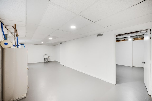 7230 Wards Rd, Rustburg, VA 24588 - finished below grade area featuring water heater, recessed lighting, a sink, and a paneled ceiling