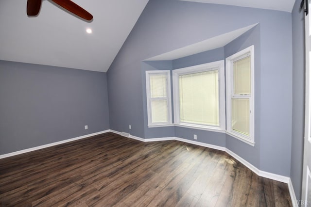 2130 Burnt Bridge Rd, Lynchburg, VA 24503 - additional living space featuring vaulted ceiling, dark wood finished floors, ceiling fan, and baseboards
