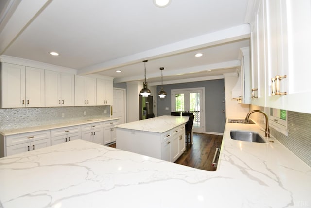 2130 Burnt Bridge Rd, Lynchburg, VA 24503 - kitchen with a sink, a kitchen island, french doors, recessed lighting, and backsplash