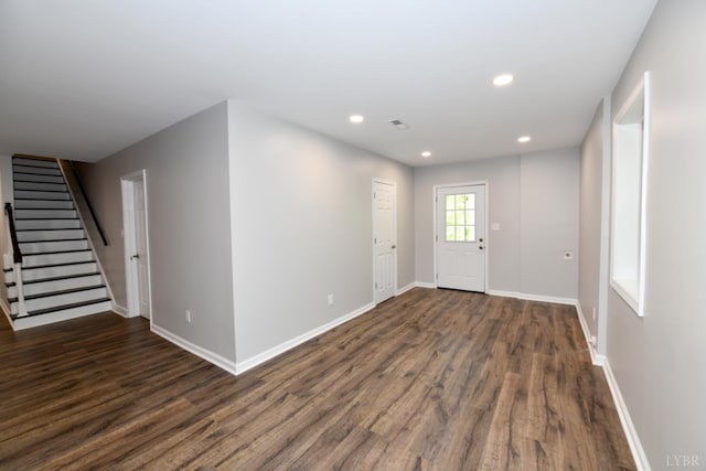 2130 Burnt Bridge Rd, Lynchburg, VA 24503 - foyer with dark wood-type flooring, baseboards, stairs, and recessed lighting