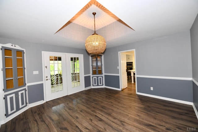 2130 Burnt Bridge Rd, Lynchburg, VA 24503 - unfurnished dining area with wood finished floors, a chandelier, baseboards, and french doors