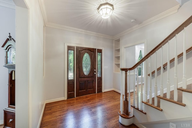 1068 Huckleberry Ln, Lynchburg, VA 24503 - entryway with ornamental molding, wood finished floors, stairway, and baseboards