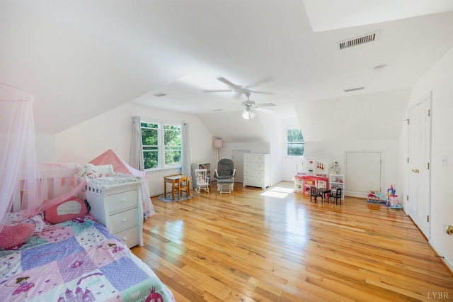 1068 Huckleberry Ln, Lynchburg, VA 24503 - bedroom with light wood finished floors, lofted ceiling, and a ceiling fan