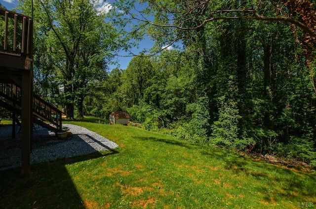 1426 Nelson Dr, Lynchburg, VA 24502 - view of green lawn with stairs and a storage shed