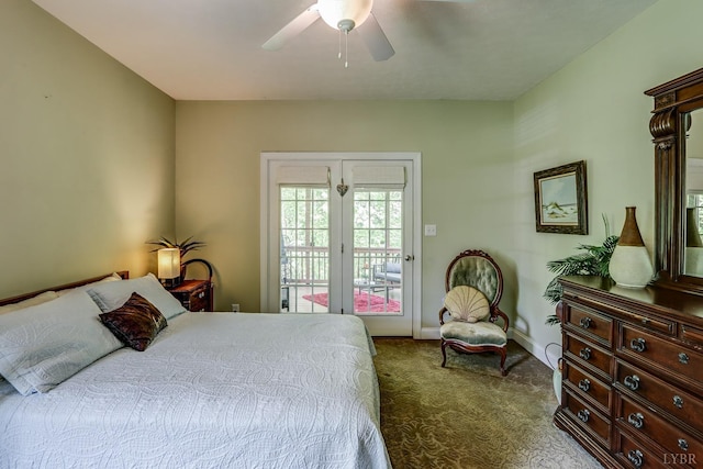 206 Bella Ct, Lynchburg, VA 24502 - bedroom with carpet floors, ceiling fan, baseboards, and access to exterior