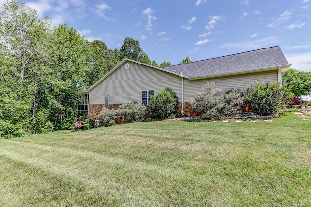 206 Bella Ct, Lynchburg, VA 24502 - view of side of home with a lawn, brick siding, and roof with shingles