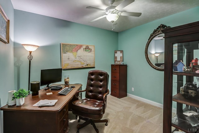 206 Bella Ct, Lynchburg, VA 24502 - home office with light carpet, a ceiling fan, and baseboards