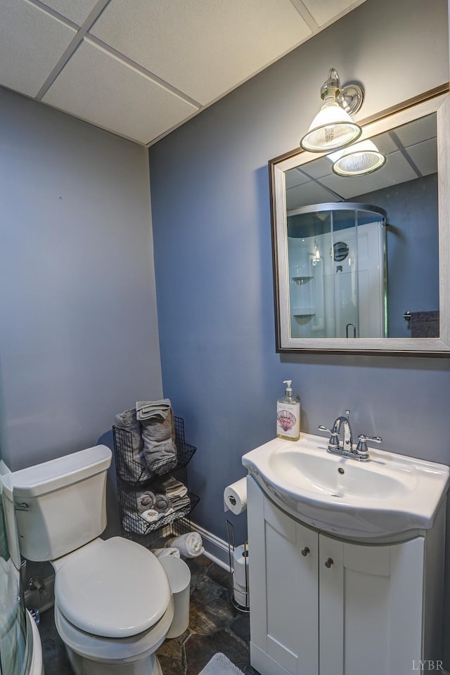 206 Bella Ct, Lynchburg, VA 24502 - bathroom with a stall shower, toilet, vanity, and baseboards