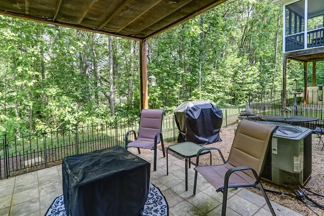 206 Bella Ct, Lynchburg, VA 24502 - view of patio / terrace featuring a grill, a fenced backyard, and a view of trees
