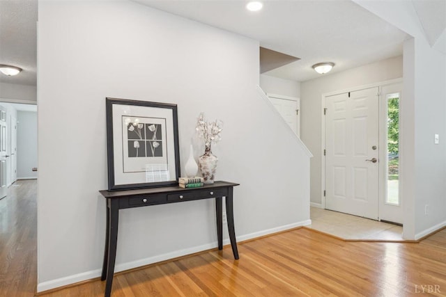 112 Cedarwood Ct, Forest, VA 24551 - foyer with wood finished floors, baseboards, stairway, and recessed lighting