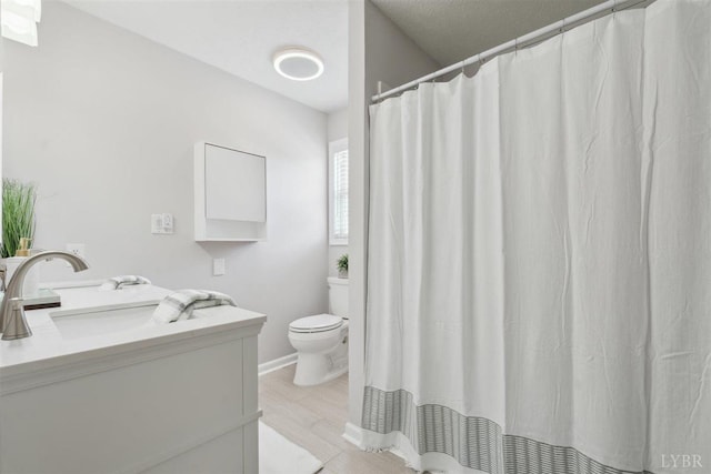 112 Cedarwood Ct, Forest, VA 24551 - bathroom with toilet, vanity, wood finished floors, and a shower with curtain