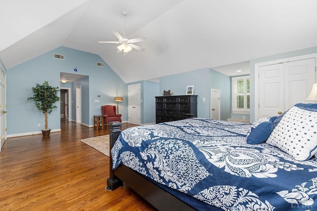 4936 Mountain Laurel Dr, Lynchburg, VA 24503 - bedroom with wood finished floors, lofted ceiling, ceiling fan, baseboards, and a closet