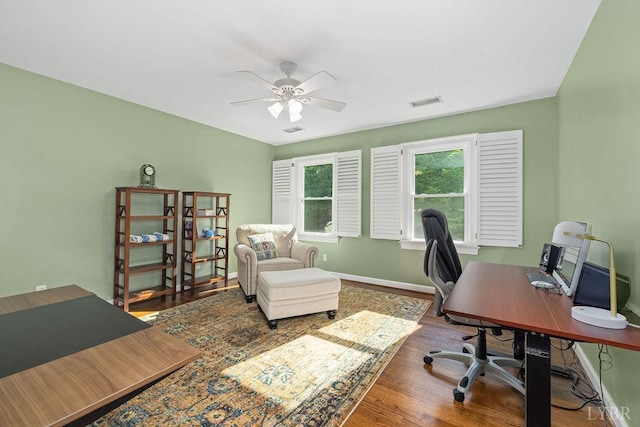 4936 Mountain Laurel Dr, Lynchburg, VA 24503 - home office with ceiling fan, wood finished floors, and baseboards