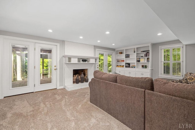 4936 Mountain Laurel Dr, Lynchburg, VA 24503 - carpeted living area with recessed lighting and a fireplace