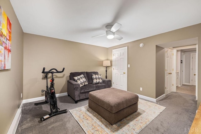 4936 Mountain Laurel Dr, Lynchburg, VA 24503 - workout area featuring carpet, ceiling fan, and baseboards