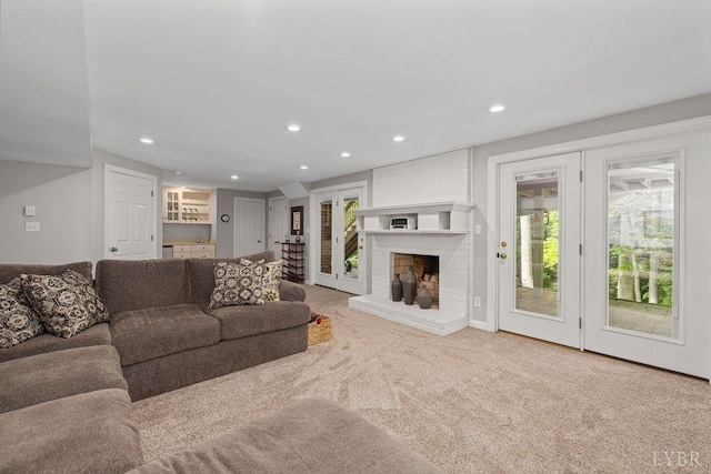 4936 Mountain Laurel Dr, Lynchburg, VA 24503 - carpeted living room with a brick fireplace and recessed lighting