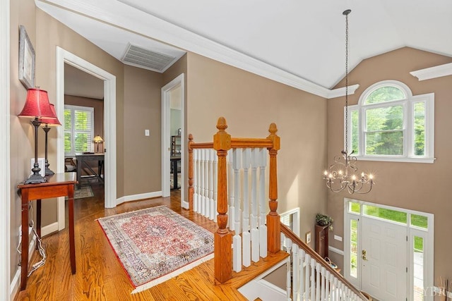4936 Mountain Laurel Dr, Lynchburg, VA 24503 - foyer entrance featuring a chandelier, wood finished floors, healthy amount of natural light, lofted ceiling, and baseboards