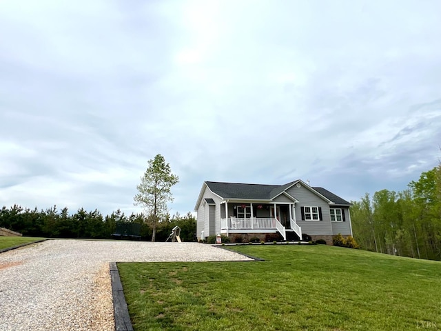 605 Beeks Ln, Spout Spring, VA 24593 - ranch-style home featuring a porch, a front lawn, and driveway