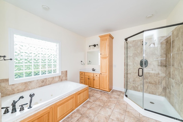 126 Golf Course Trl, Amherst, VA 24521 - full bathroom featuring a shower stall, a tub with jets, vanity, and tile patterned flooring