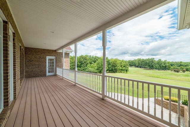 126 Golf Course Trl, Amherst, VA 24521 - wooden terrace with a yard and view of wooded area