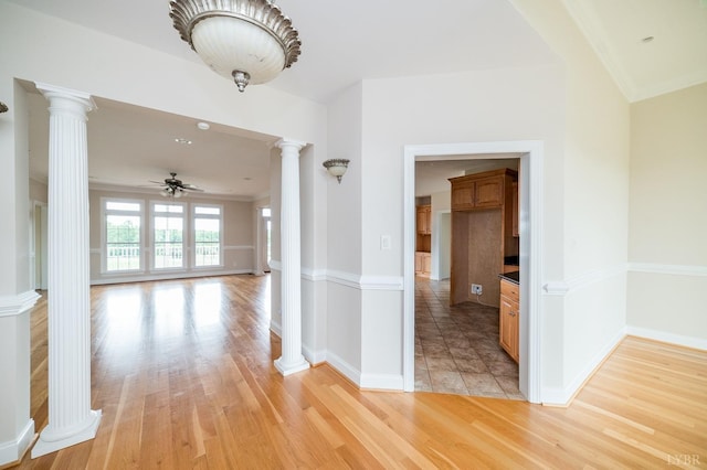 126 Golf Course Trl, Amherst, VA 24521 - hall featuring decorative columns, light wood-type flooring, and crown molding