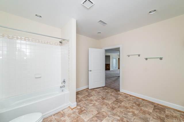 126 Golf Course Trl, Amherst, VA 24521 - bathroom featuring baseboards, shower / tub combination, toilet, and stone finish flooring