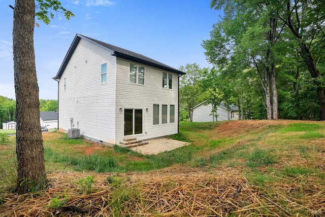 71 Patrick Ct, Madison Heights, VA 24572 - back of property with crawl space, central air condition unit, entry steps, and an outdoor structure