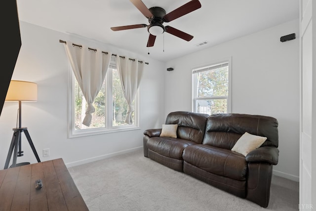 71 Patrick Ct, Madison Heights, VA 24572 - living area featuring baseboards, carpet, and a ceiling fan
