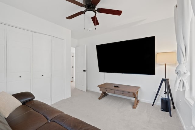 71 Patrick Ct, Madison Heights, VA 24572 - living area with light carpet, ceiling fan, and baseboards