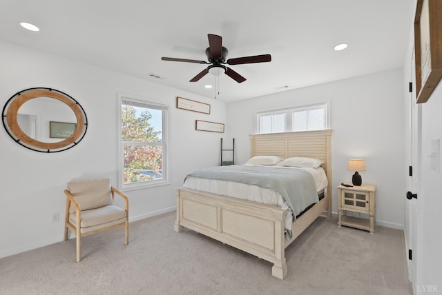 71 Patrick Ct, Madison Heights, VA 24572 - bedroom with light colored carpet, recessed lighting, baseboards, and ceiling fan